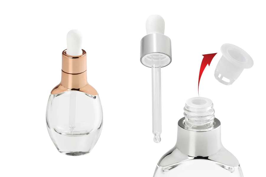 Staklena bočica 30mL sa pipetom i regulatorom protoka u srebrnoj ili bronzanoj boji