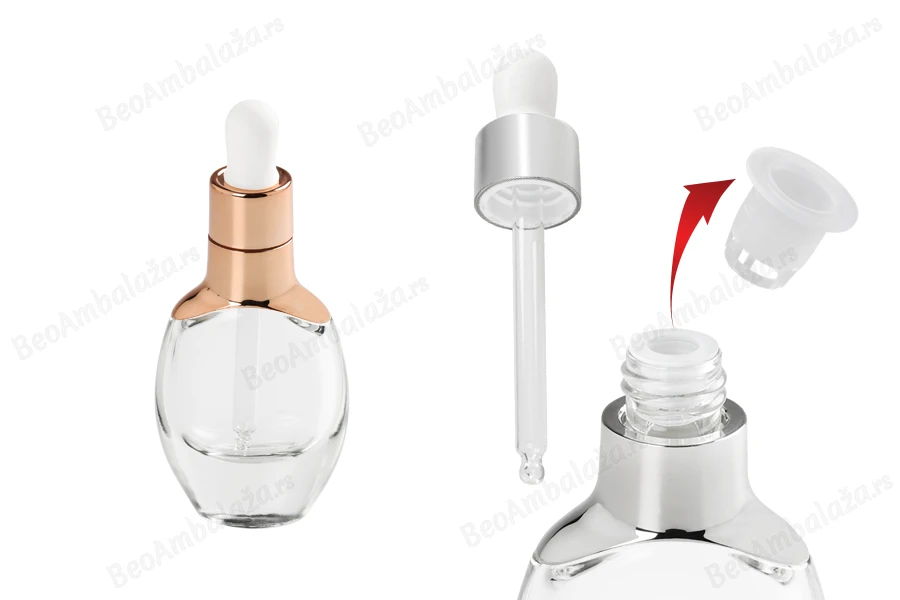 Staklena bočica 30mL sa pipetom i regulatorom protoka u srebrnoj ili bronzanoj boji-dimenzije_slike