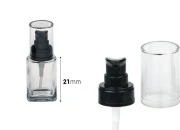 Staklena četvrtasta bočica 30mL za kreme sa crnom plastičnom pumpicom i providnim zatvaračem