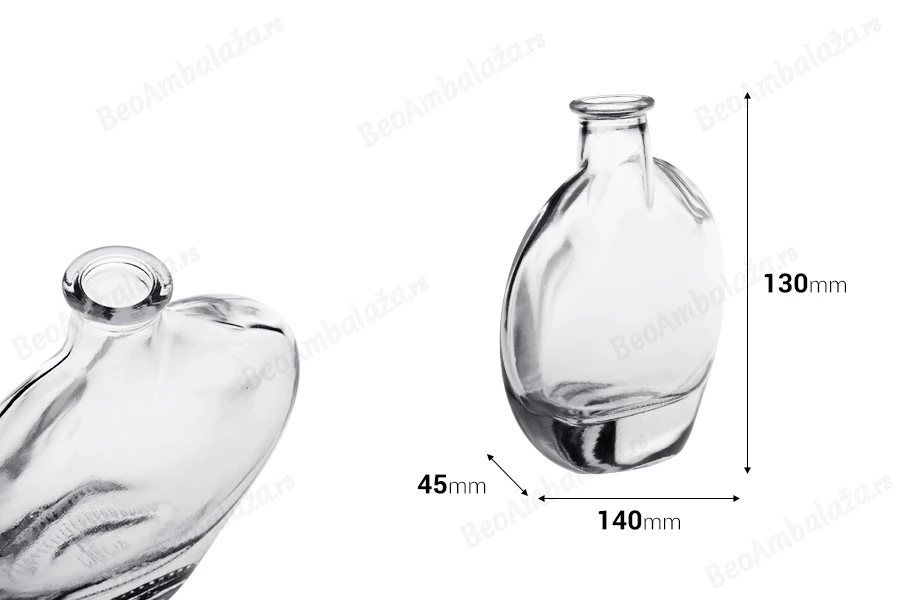 Staklena ovalna providna flaša 200mL-dimenzije_slike