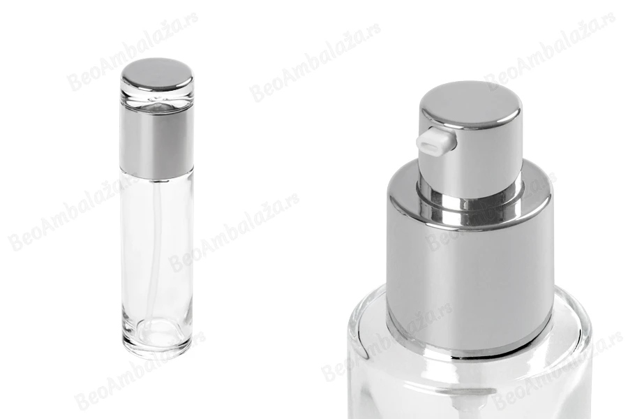 Staklena bočica 100mL sa srebrnom pumpicom i zatvaračem-slika_proizvoda