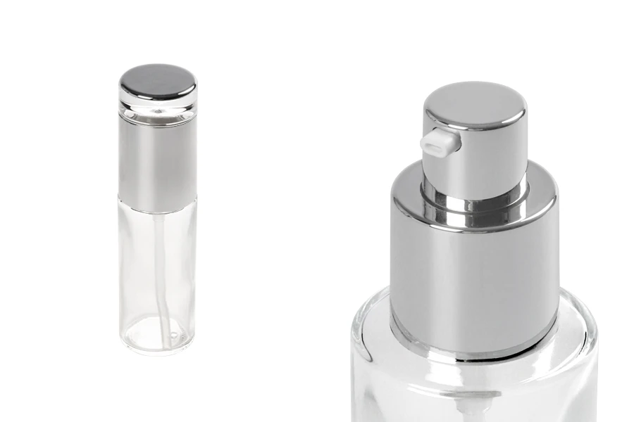 Staklena bočica 50mL sa srebrnom pumpicom i zatvaračem Staklena bočica 50mL sa srebrnom pumpicom i zatvaračem