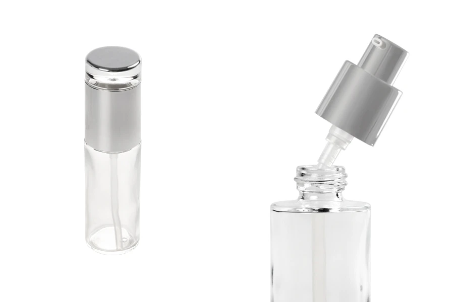 Staklena bočica 50mL sa srebrnom pumpicom i zatvaračem Staklena bočica 50mL sa srebrnom pumpicom i zatvaračem