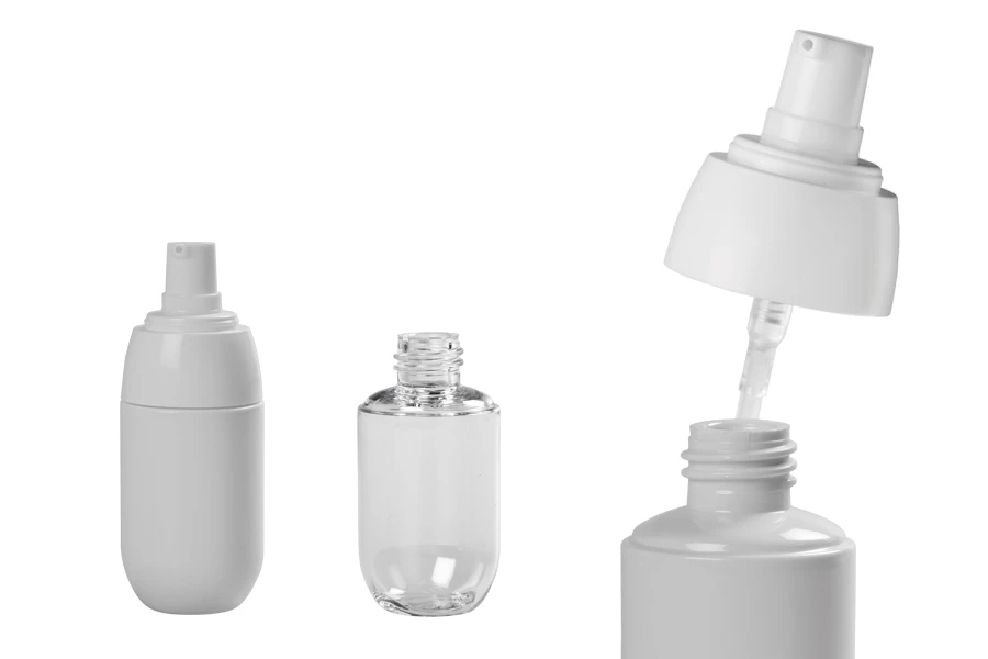 PET bočica 50mL sa belom pumpicom i providnim zatvaračem PET bočica 50mL sa belom pumpicom i providnim zatvaračem-grupa_slika