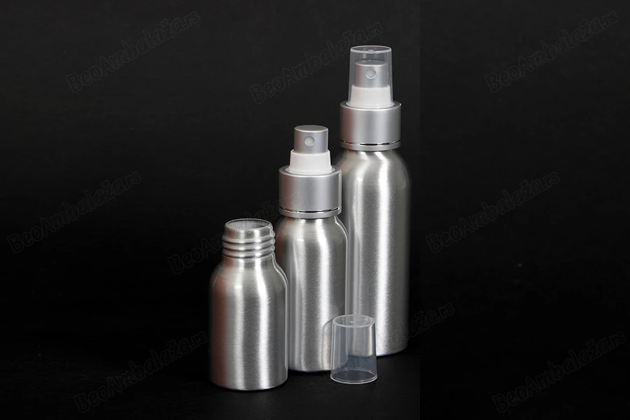 Aluminijumska boca 100mL sa sprejom i providnim zatvaračem - 10 kom-grupa_slika