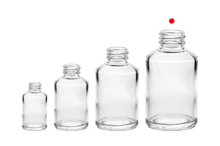 Staklena okrugla providna flašica 200mL, PP28-7