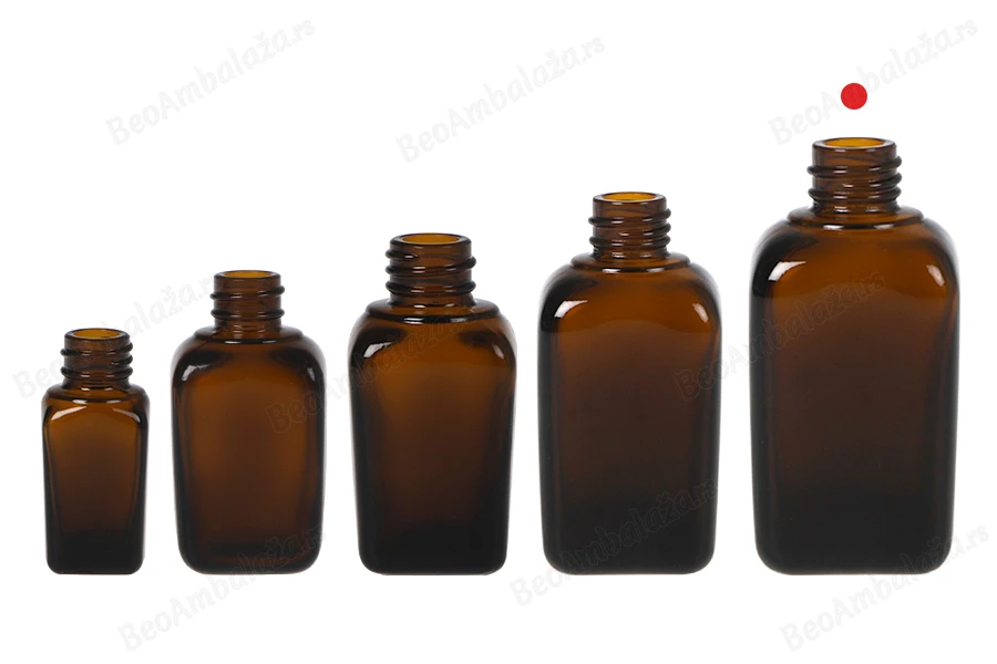 Staklena karamel bočica za etarska ulja 100mL, sa grlom PP18-grupa_slika