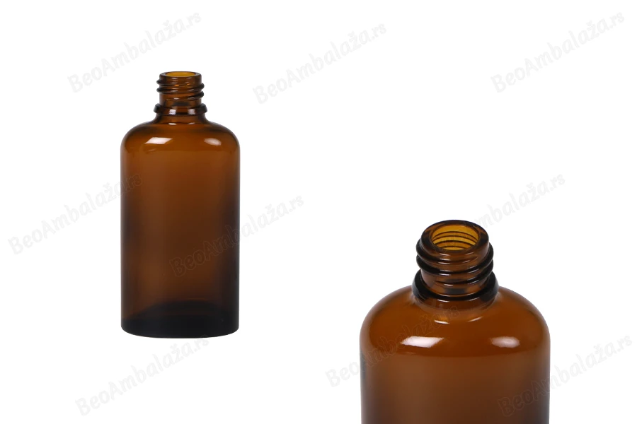 Staklena ovalna bočica 50mL za etarska ulja u braon boji, sa grlom PP18-slika_proizvoda