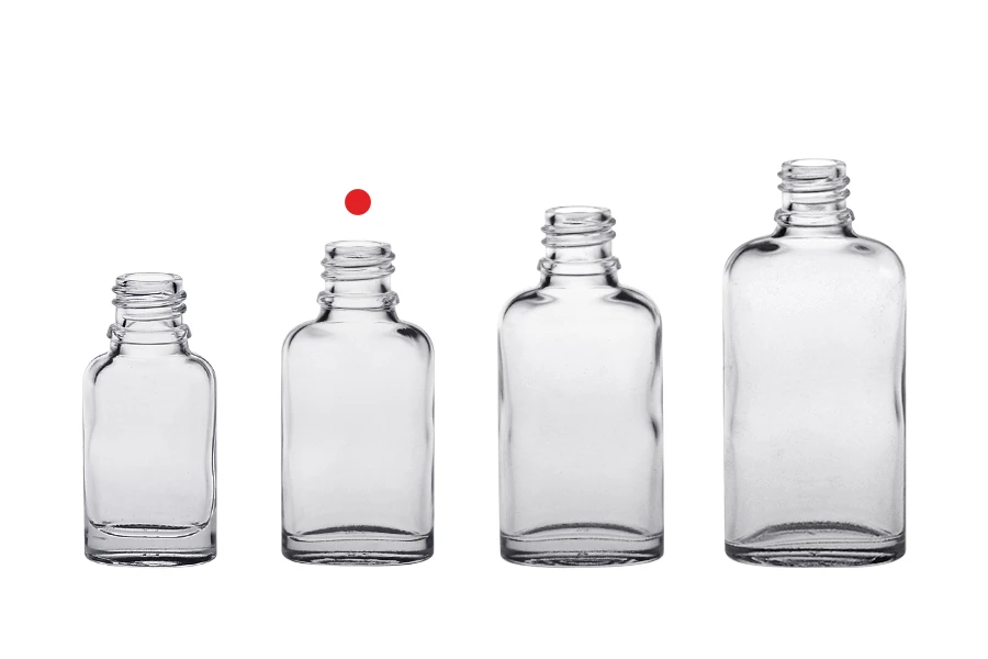 Staklena ovalna providna bočica za etarska ulja 20mL, sa grlom PP18-grupa_slika