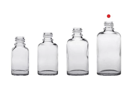 Staklena ovalna providna bočica za etarska ulja 50mL, sa grlom PP18-6