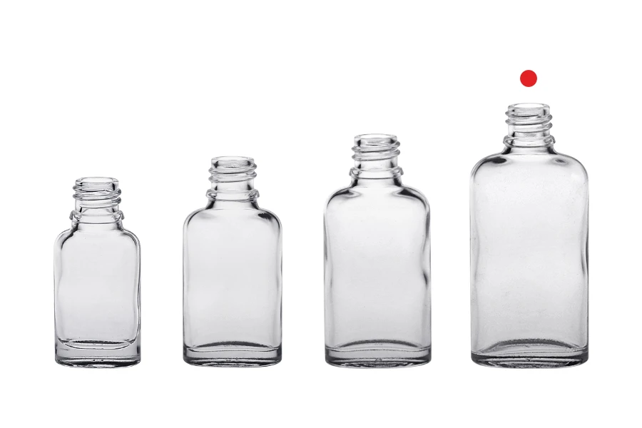 Staklena ovalna providna bočica za etarska ulja 50mL, sa grlom PP18-grupa_slika