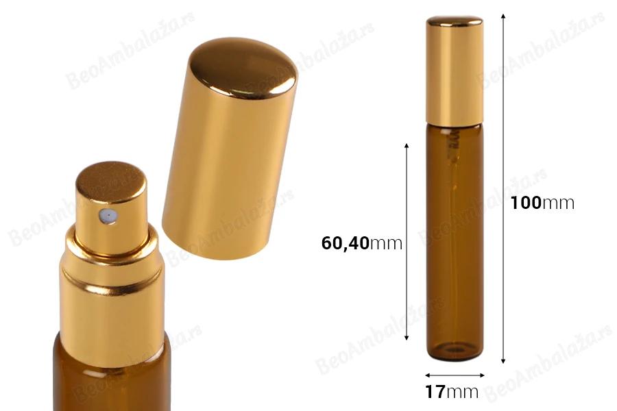 Staklena braon bočica 12mL za parfeme, sa sprejom i aluminijumskim zatvaračem - 6 kom-dimenzije_slike
