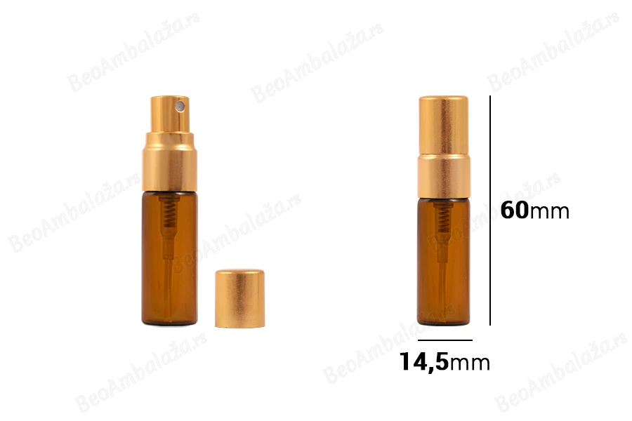 Staklena braon bočica 3mL za parfeme, sa sprejom i aluminijumskim zatvaračem - 6 kom-dimenzije_slike