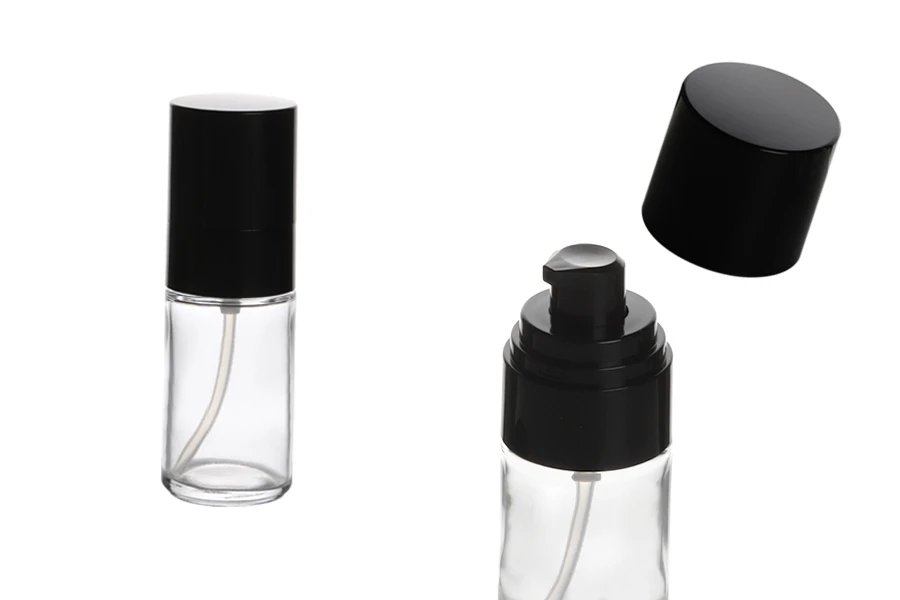 Staklena okrugla bočica 30mL za kreme sa crnom plastičnom pumpicom i crnim zatvaračem (PP18) Staklena okrugla bočica 30mL za kreme sa crnom plastičnom pumpicom i crnim zatvaračem (PP18)