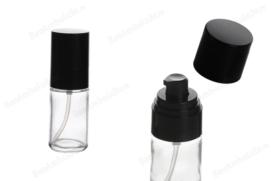 Staklena okrugla bočica 30mL za kreme sa crnom plastičnom pumpicom i crnim zatvaračem (PP18)-slika_proizvoda