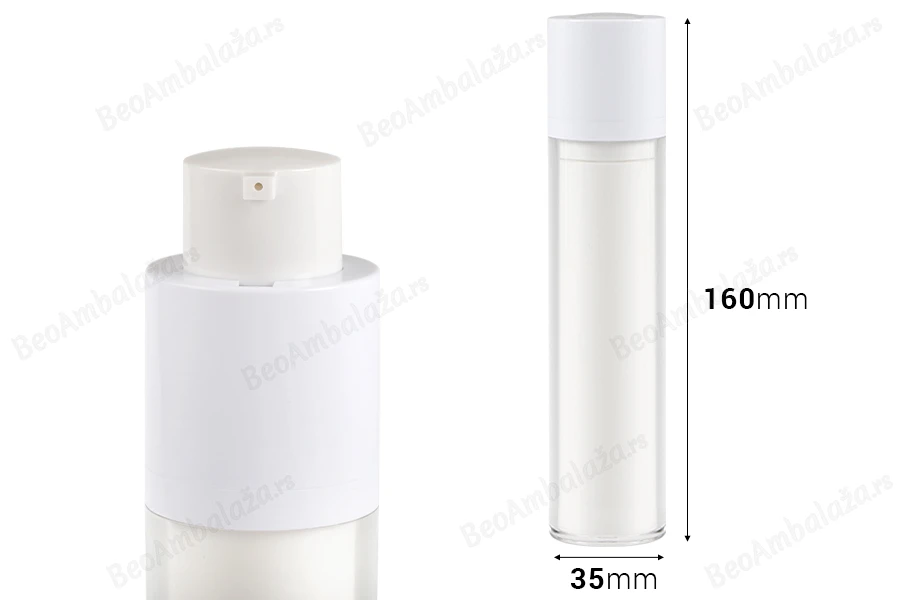 Airless bočica 50mL za kreme, plastična sa spoljašnjom akrilnom futrolom-dimenzije_slike