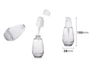 Staklena bočica 30mL sa belom plastičnom pumpicom i zatvaračem PP18-dimenzije_slike