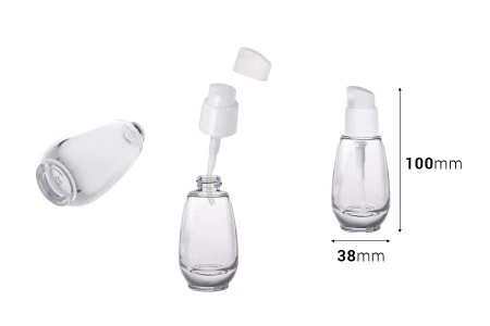 Staklena bočica 30mL sa belom plastičnom pumpicom i zatvaračem PP18-2