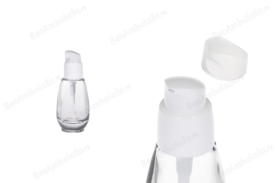 Staklena bočica 30mL sa belom plastičnom pumpicom i zatvaračem PP18-slika_proizvoda