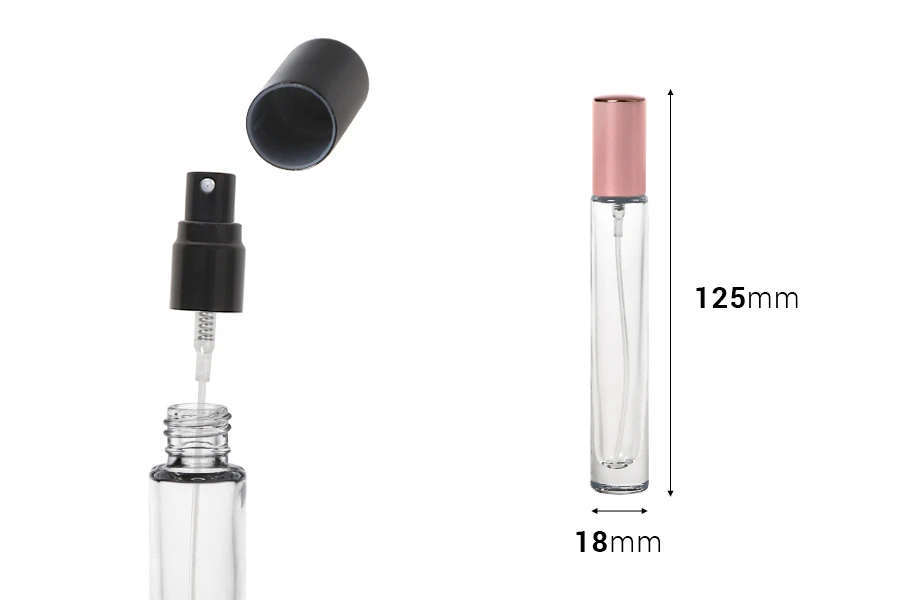 Bočica 10mL staklena, cilindrična, sa aluminijumskim poklopcem i sprejom
