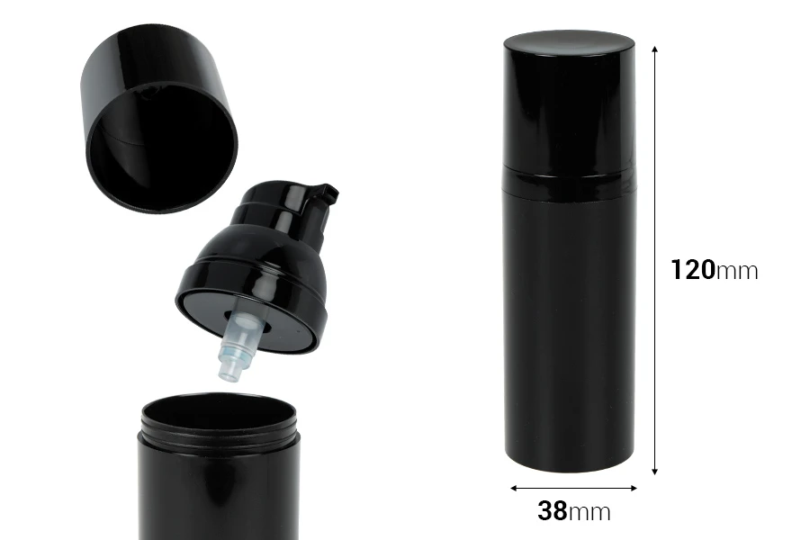 Airless crna plastična bočica 50mL za kreme - 12 kom-dimenzije_slike