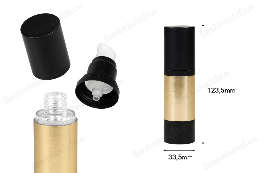 Luksuzna Airless akrilna bočica 30mL sa aluminijumskom oblogom, pumpicom za kreme i zatvaračem-dimenzije_slike