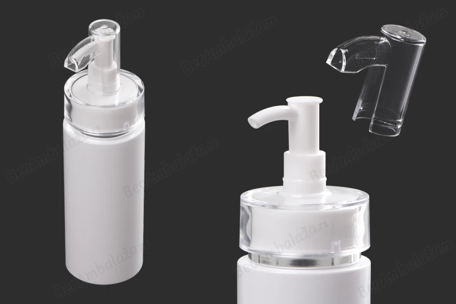 Plastična bela bočica 120mL (PP24) sa pumpicom i zatvaračem, za kremu-slika_proizvoda