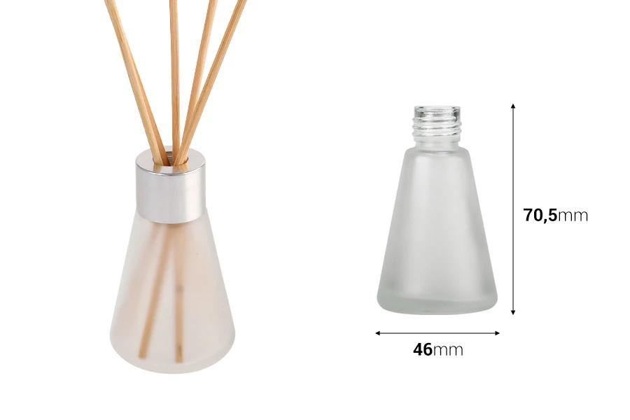 Staklena bočica od peskiranog stakla 30mL konusnog oblika, pogodna za osveživač prostora-dimenzije_slike