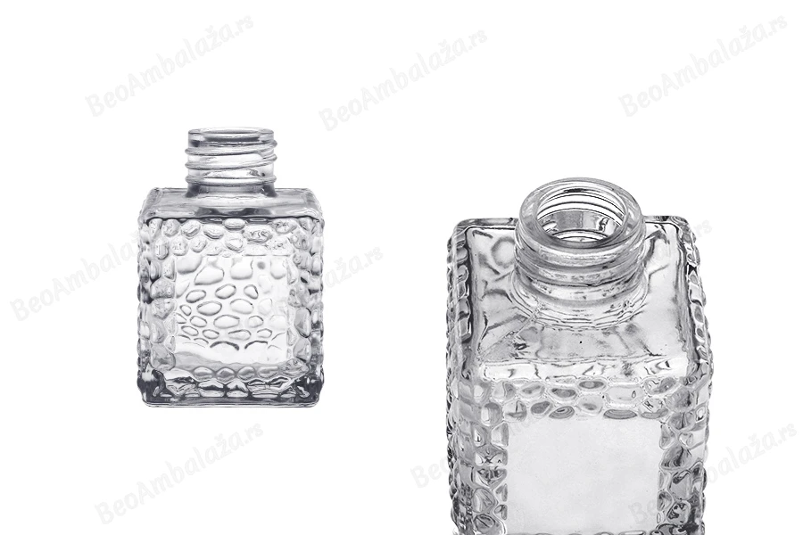 Staklena četvrtasta bočica 100mL (PP 28) sa reljefom, za osveživač prostora-slika_proizvoda