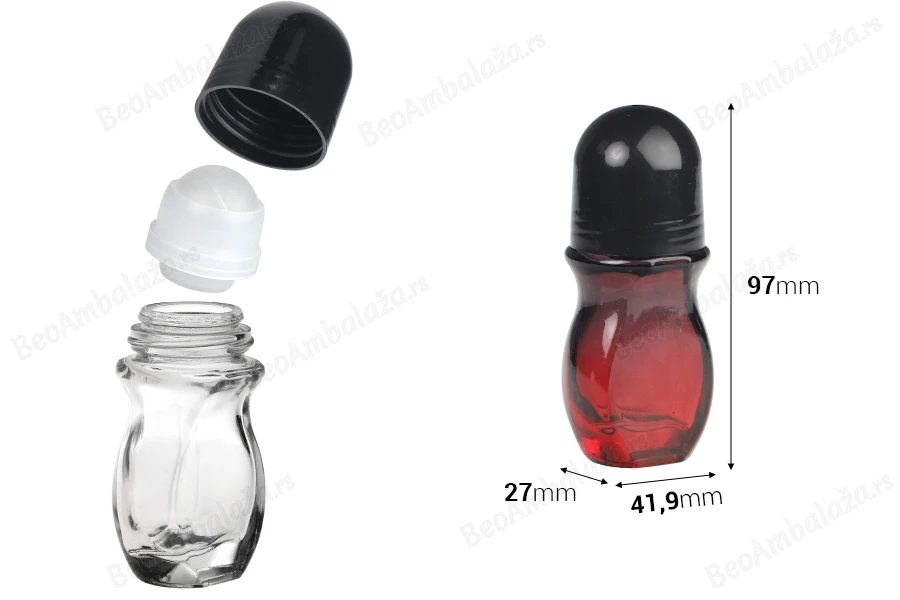 Staklena roll-on bočica 30mL sa crnim plastičnim zatvaračem - 6 kom-dimenzije_slike