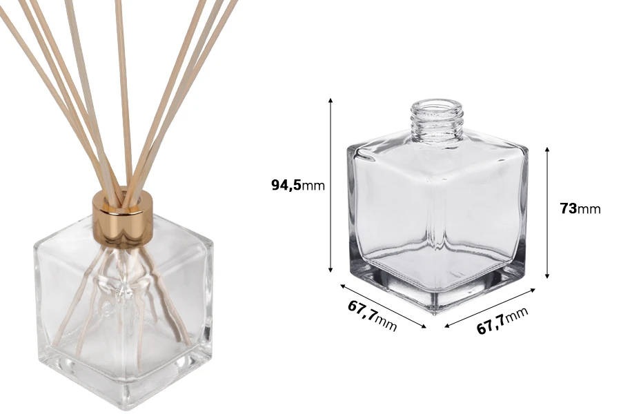 Staklena flaša četvrtasta 200 ml PP 28 – pogodna za osveživače prostora-dimenzije_slike