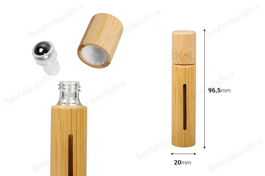 Roll on bočica 10mL sa oblogom od bambusa (staklena iznutra) i metalnom kuglicom - 6 kom-dimenzije_slike