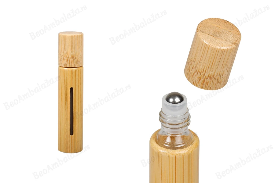 Roll on bočica 10mL sa oblogom od bambusa (staklena iznutra) i metalnom kuglicom - 6 kom-slika_proizvoda