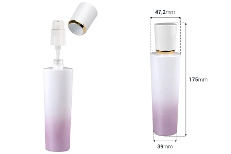 Luksuzna staklena bočica 100mL ljubičasto bele boje sa pumpicom za kreme i akrilnim zatvaračem-2