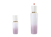 Luksuzna staklena bočica 100mL ljubičasto bele boje sa pumpicom za kreme i akrilnim zatvaračem-grupa_slika