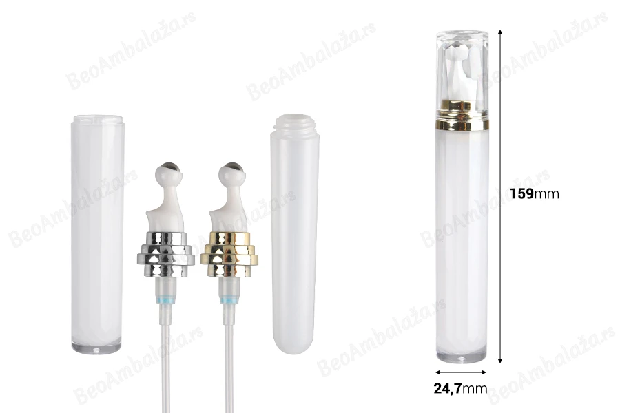 Cilindrična akrilna bočica 20mL za kozmetičku upotrebu, sa roll-on pumpicom i zatvaračem-dimenzije_slike