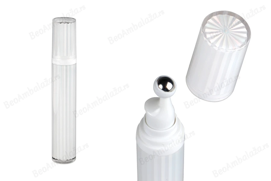 Akrilna bočica 20mL za kozmetičku upotrebu u biserno beloj boji, sa roll-on pumpicom i zatvaračem-slika_proizvoda