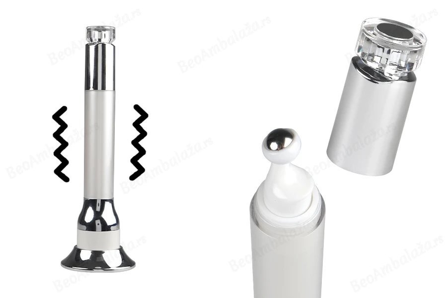 Akrilna bela bočica 15mL sa roll-on pumpicom za serum i vibracijom na dodir-slika_proizvoda