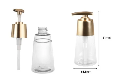 Plastična PET bočica 200mL, providna sa mat zlatnom pumpicom-2
