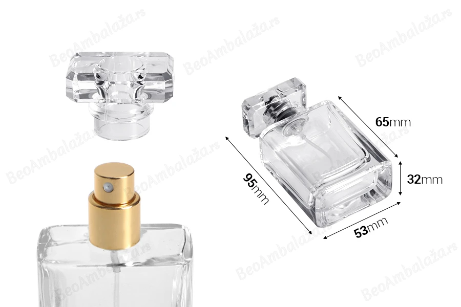 Staklena parfemska bočica 50mL providna sa sprejom i poklopcem-dimenzije_slike