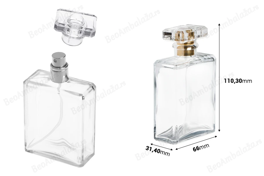 Bočica za parfeme staklena 100mL providna, sa sprejom i poklopcem-dimenzije_slike