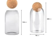 Staklena providna posuda 800mL sa čepom od prirodne plute u obliku kugle Staklena providna posuda 800mL sa čepom od prirodne plute u obliku kugle