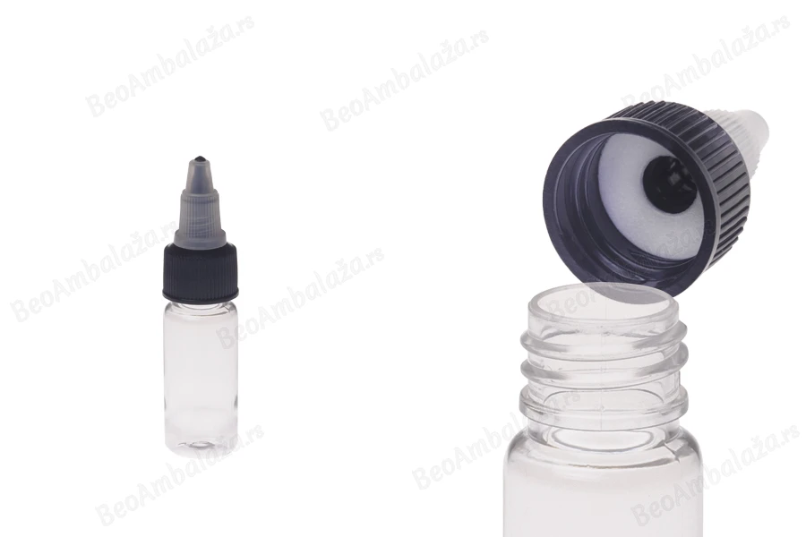Plastična PET bočica 10mL sa crnim "unicorn" poklopcem za elektronsku cigaretu - 50 kom-slika_proizvoda