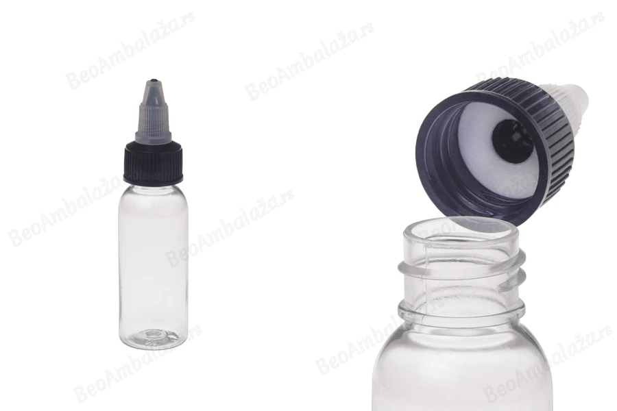 Plastična PET bočica 30mL sa crnim "unicorn" poklopcem za elektronsku cigaretu - 50 kom-slika_proizvoda