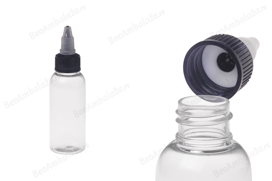 Plastična PET bočica 50mL sa crnim "unicorn" poklopcem za elektronsku cigaretu - 50 kom-slika_proizvoda