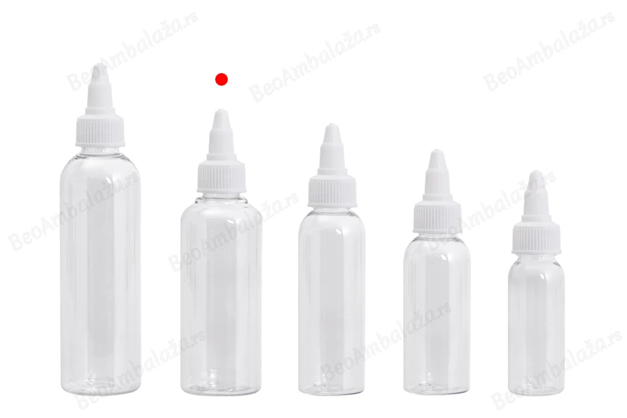 Flašica PET 100mL providna sa belim twist up zatvaračem "unicorn" za elektronske cigarete - 50 kom-grupa_slika