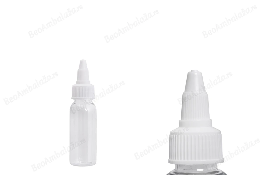 Flašica PET 30mL providna sa belim twist up zatvaračem "unicorn" za elektronske cigarete - 50 kom-slika_proizvoda