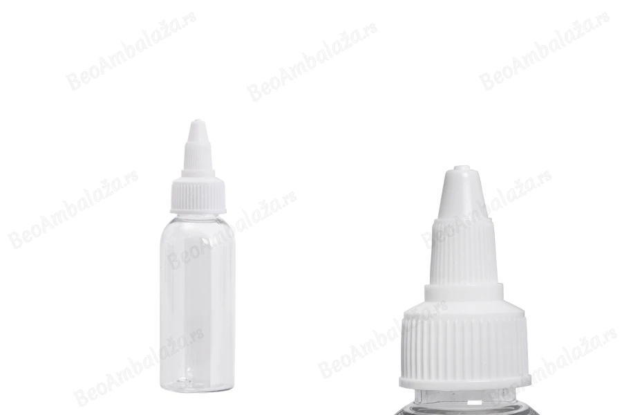 Flašica PET 50mL providna sa belim twist up zatvaračem "unicorn" za elektronske cigarete - 50 kom-slika_proizvoda