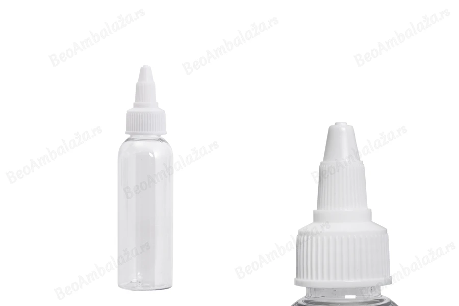 Flašica PET 60mL providna sa belim twist up zatvaračem "unicorn" za elektronske cigarete - 50 kom-slika_proizvoda