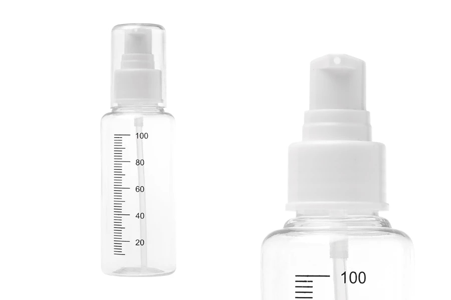 Plastična flašica 100mL za kreme sa mernim oznakama, pumpicom i zatvaračem - 24 kom Plastična flašica 100mL za kreme sa mernim oznakama, pumpicom i zatvaračem - 24 kom